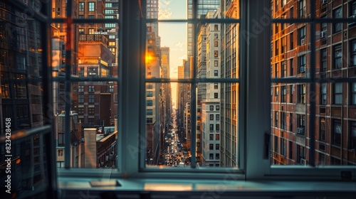 Sunset View From a Window in a Modern City photo