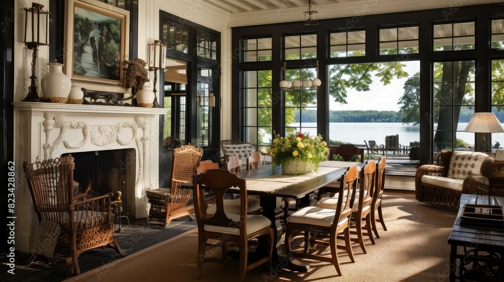 Fototapeta premium serene lake home interior