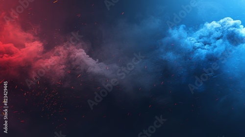 As an MMA or box fight poster, colored smoke with contrasting neon lighting. As a flyer for a confrontation between two sports, realistic modern fog with a haze effect. photo