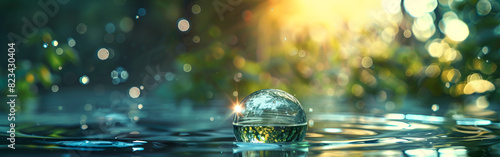  Abstract globe representing ecology, environmental  and water preservation with bokeh background 
