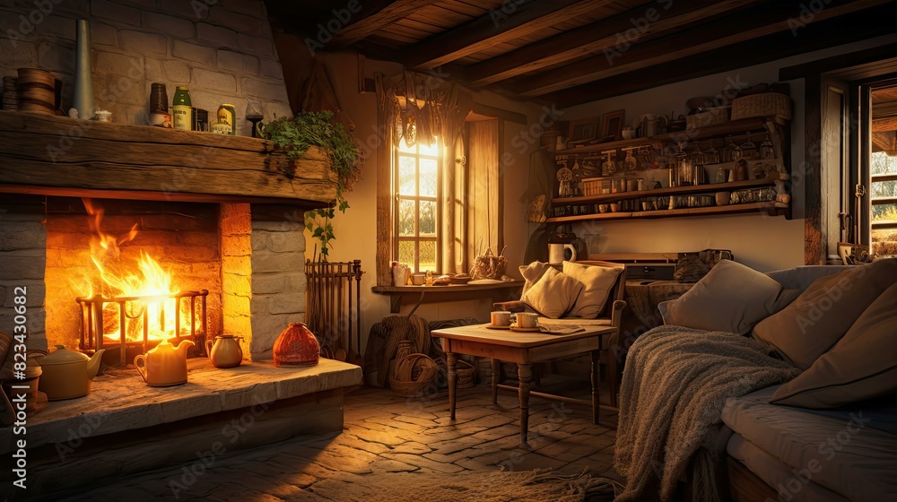 wooden blurred rustic house interior