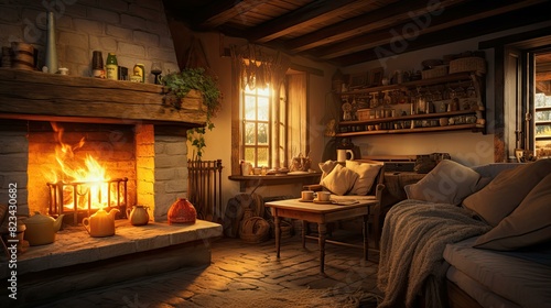 wooden blurred rustic house interior
