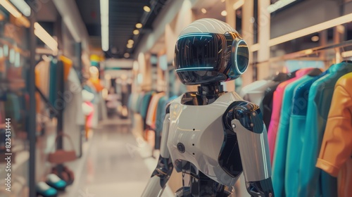 Wallpaper Mural A robot is standing upright in a store, surrounded by merchandise and shelves. Torontodigital.ca