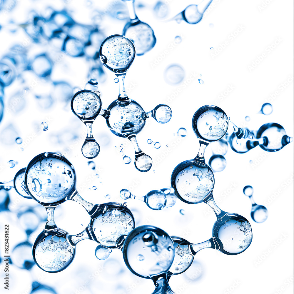 Cells, connected with water fiber on white background, close up macro view, Bubbles in liquid for cosmetics product Cells, connected with water fiber on white background, close up macro view, Bubbles in liquid for cosmetics product