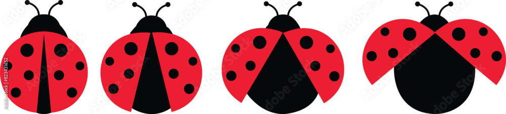 Fototapeta premium ladybug set. Vector dotted or polka dot pattern. Let spring begin. ladybug sign represents protection, resistance, luck and prosperity, but also symbol of senseless violence. on transparent background