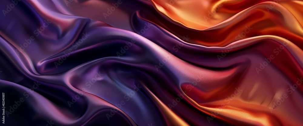 Fototapeta premium Abstract background with colorful smooth waves and satin cloth, elegant fluid design elements in the style of dark purple