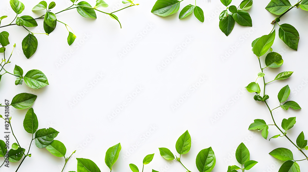 Green leaves frame isolated on white background, Nature pattern of Leaf border, copy space Green leaves frame isolated on white background, Nature pattern of Leaf border, copy space