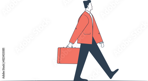 A businessman holding a briefcase and walking, business travel, corporate journey, executive commute, one continues line art vector illustration photo