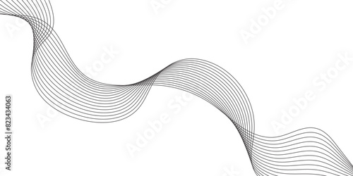 Abstract green wavy lines isolated on a transparent background. Stylized line art background. Vector illustration. Wave with lines created using blend tool. Curved wavy line, smooth stripe.