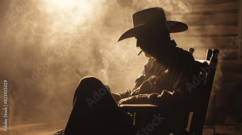 Rebellious Cowboy in Stetson Smoking a Cigarette with Western Swagger photo