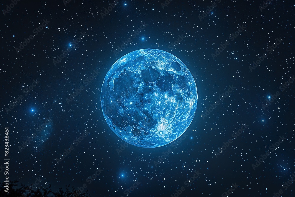 Fototapeta premium Beautiful Blue Moon In The Night Sky Background astronomy space universe star science sky light night