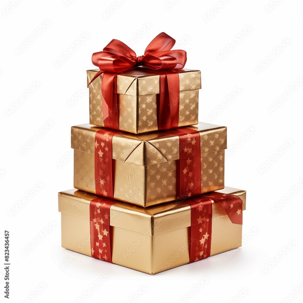 gold and red gift boxes isolated on white gold and red gift boxes isolated on white