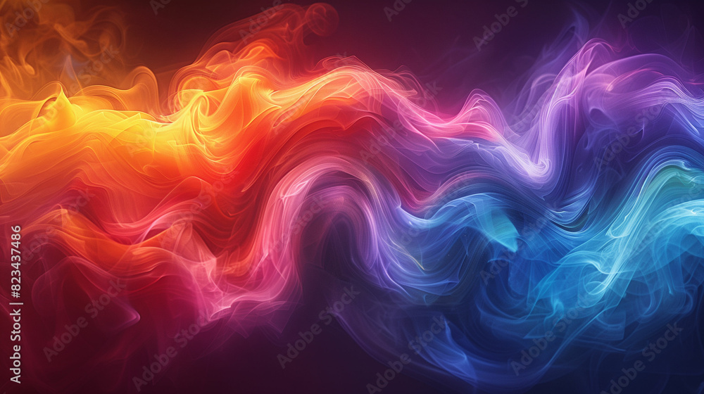 Multicolored swirl of smoke on black background. Generative AI