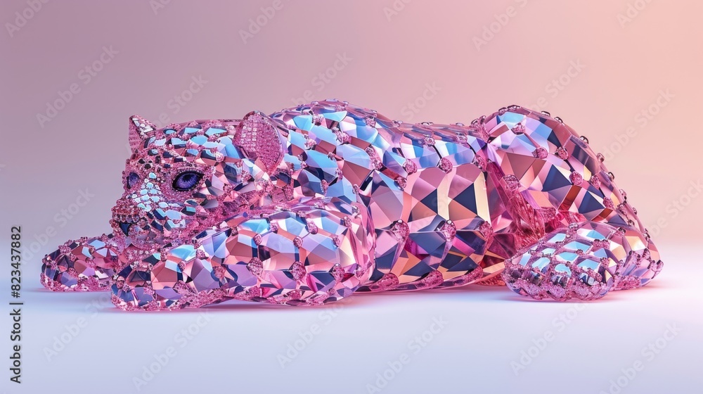 Fototapeta premium Shining Diamond Tiger in 3D - A Playful and Radiant Symbol of Power and Elegance