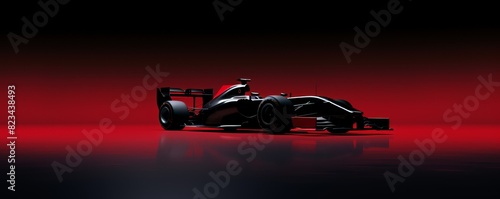 A sleek racecar against a red background, radiating power and speed.