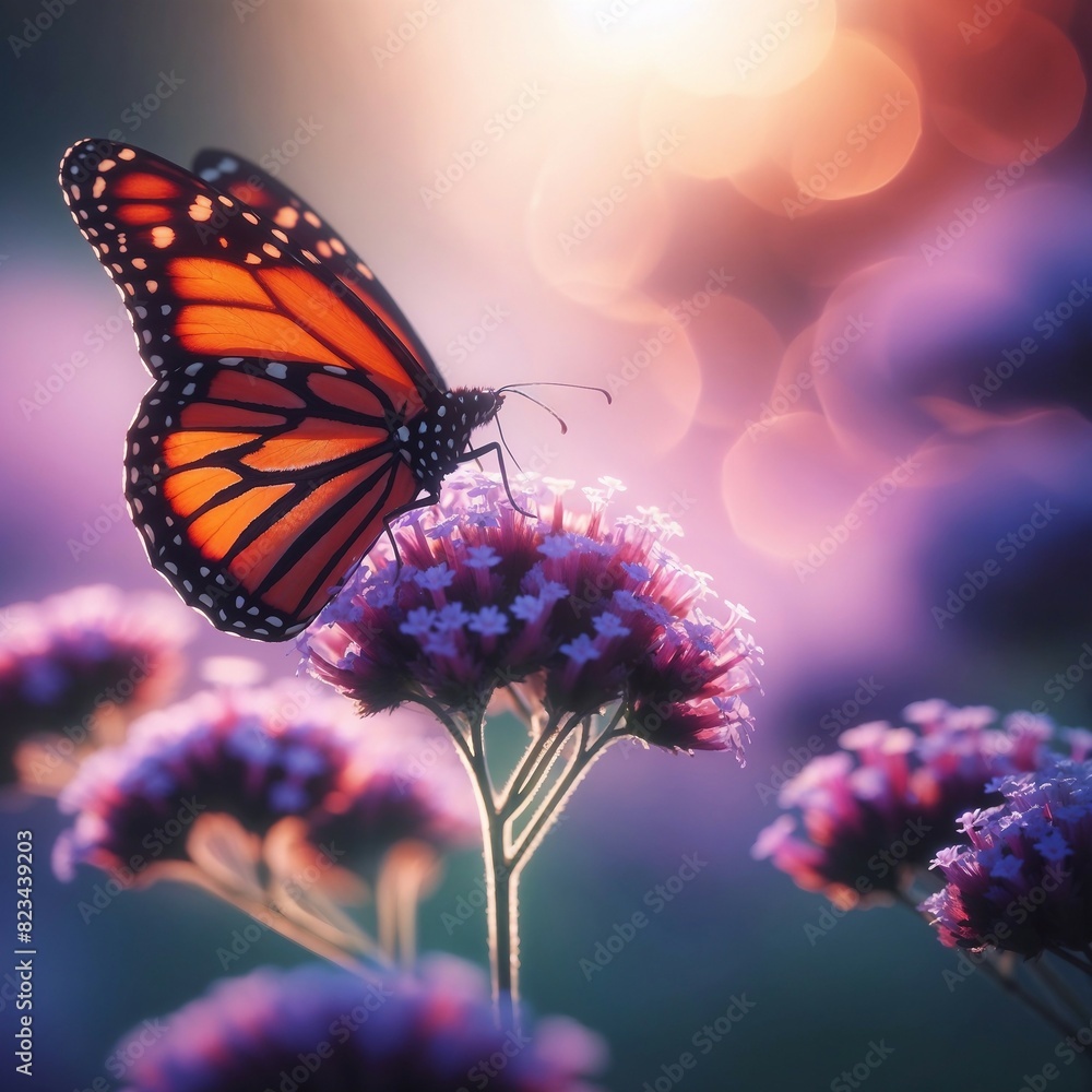 Obraz premium AI generated illustration of a butterfly amidst blooms, monarch on a flower