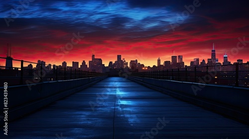 cityscape blue red gradient