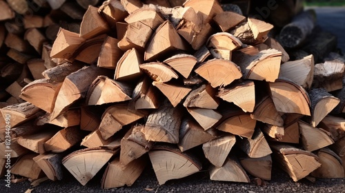 a pile of cut wood photo