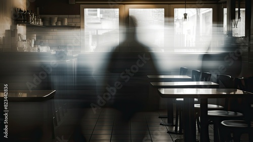 figure blurred cafe interior
