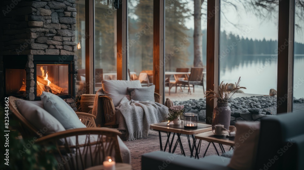 living blurred lake house interior living blurred lake house interior