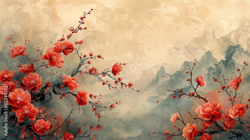 Fototapeta Naklejka Na Ścianę i Meble -  A painting of red flowers with a blue background