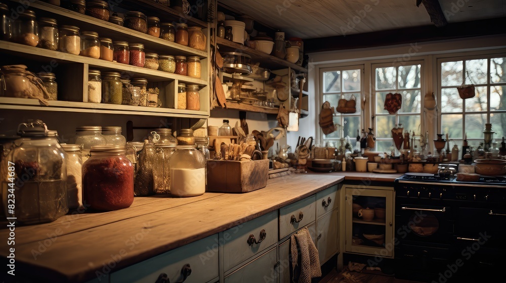 kitchen blurred rustic house interior kitchen blurred rustic house interior