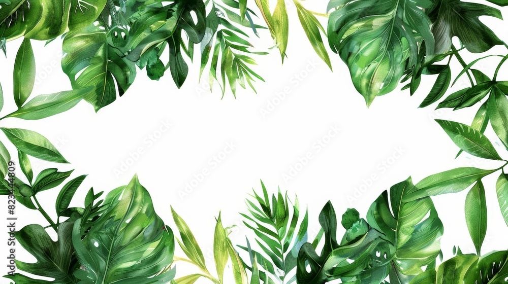 Rectangle green botanical leaf frame isolated on white background. Decorative foliage border graphic design. Rectangle green botanical leaf frame isolated on white background. Decorative foliage border graphic design.