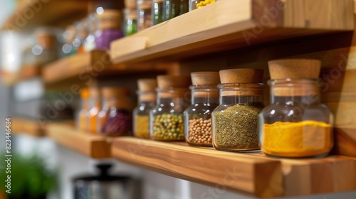 Kitchen Shelf with Assorted Spice Jars - AI Generative