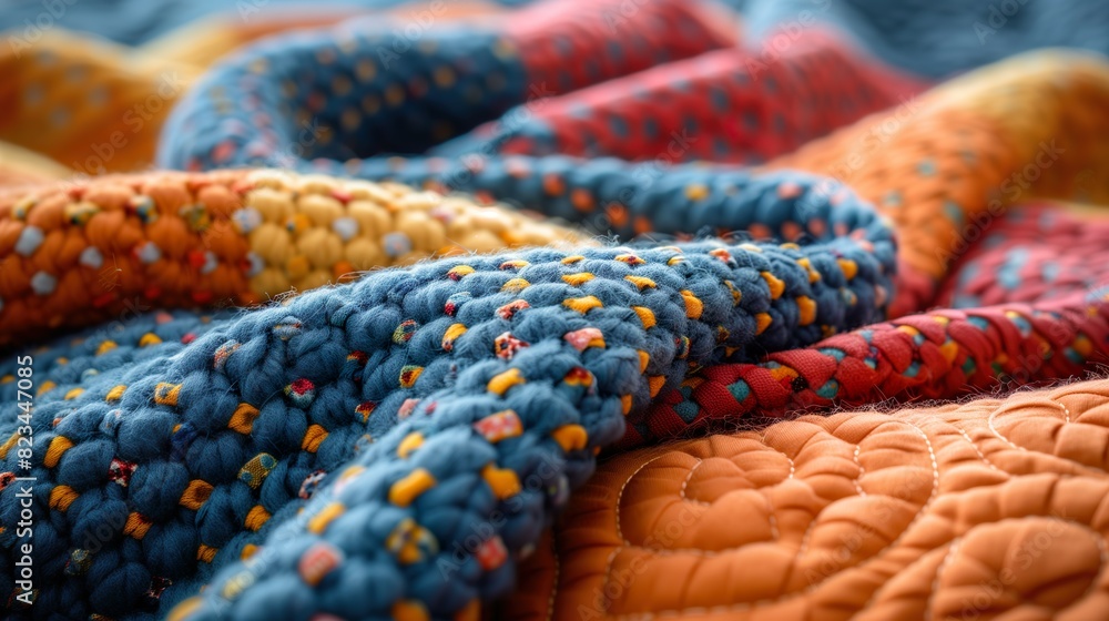 Close-Up of Colorful Knitted and Quilted Textiles - ai generative Close-Up of Colorful Knitted and Quilted Textiles - ai generative