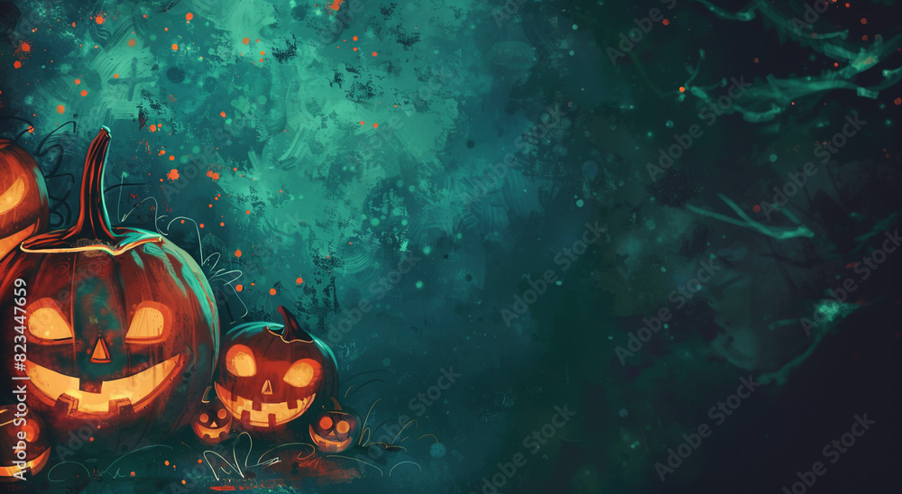 Naklejka premium Halloween background with pumpkins halloween festival. Generative AI