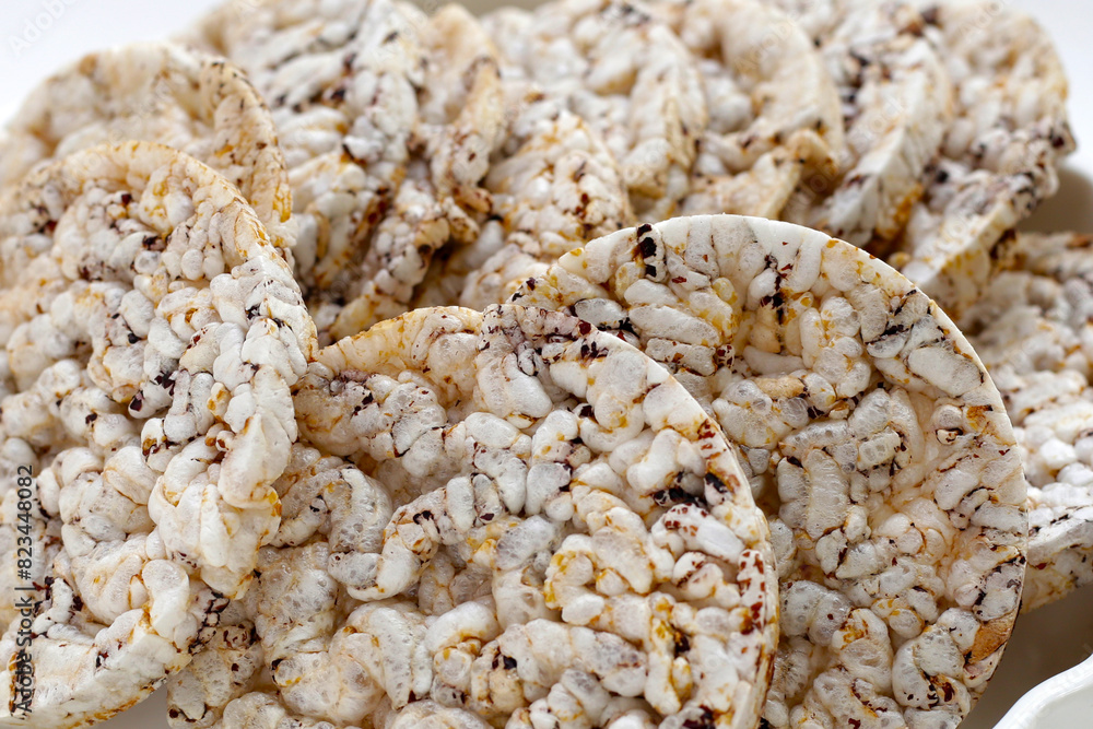 Round crispy rice crackers. Rice cakes Round crispy rice crackers. Rice cakes