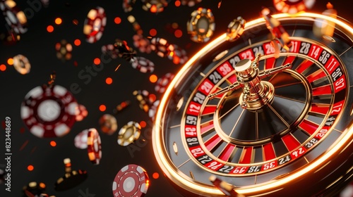 a roulette wheel with chips flying