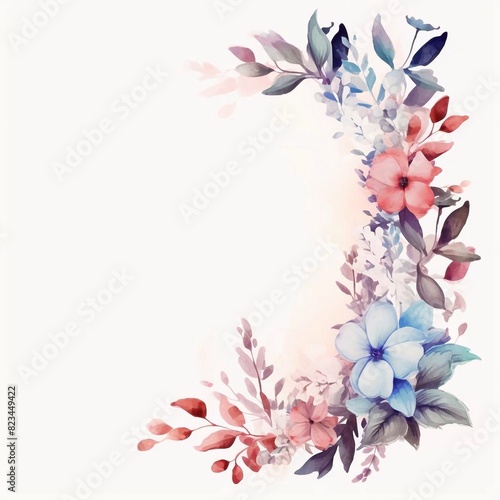 flower vine empty greeting card template, water color, painting, illustration art, frame border on white background.