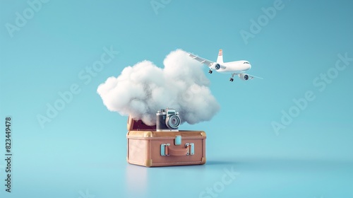 a suitcase with a plane flying over it