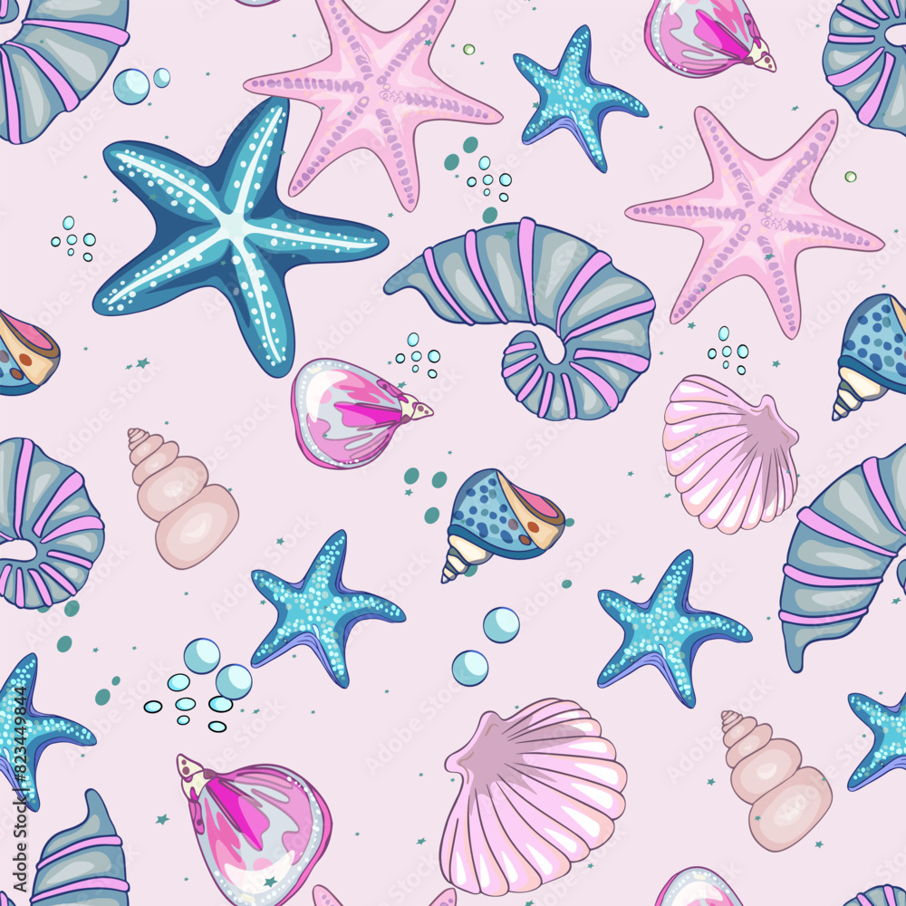 Marine pattern. Fish, anchor, octopuses, sharks, whales. Vector seamless pattern with decorative sea elements. Vintage background Marine pattern. Fish, anchor, octopuses, sharks, whales. Vector seamless pattern with decorative sea elements. Vintage background
