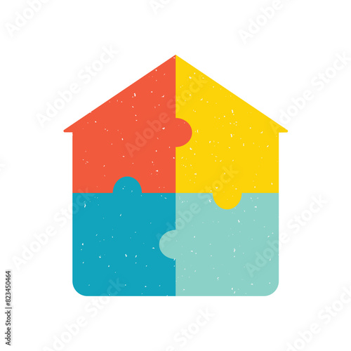 Colored puzzle in the shape of a house. Vector illustration isolated on white background