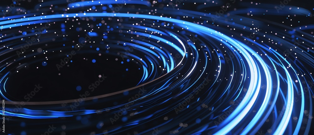 Slick, glossy black surfaces intersected by glowing Navy Blue and Coral neon lines, conveying a highspeed data network in motion Slick, glossy black surfaces intersected by glowing Navy Blue and Coral neon lines, conveying a highspeed data network in motion