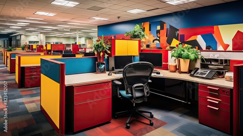 vibrant cubicle office interior