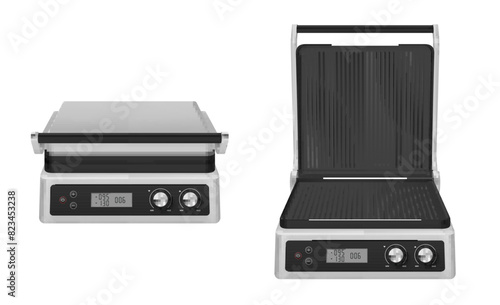 Electric grill open and closed contact pressure kitchen device set realistic vector illustration