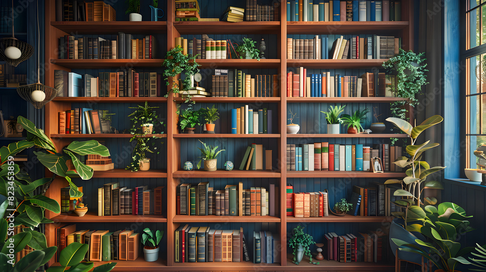 photo of an office room in a classic style with a large bookcase photo of an office room in a classic style with a large bookcase