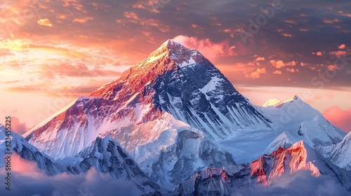 Capturing Alpenglow: Realistic View of Mount Everest's Soft Colors