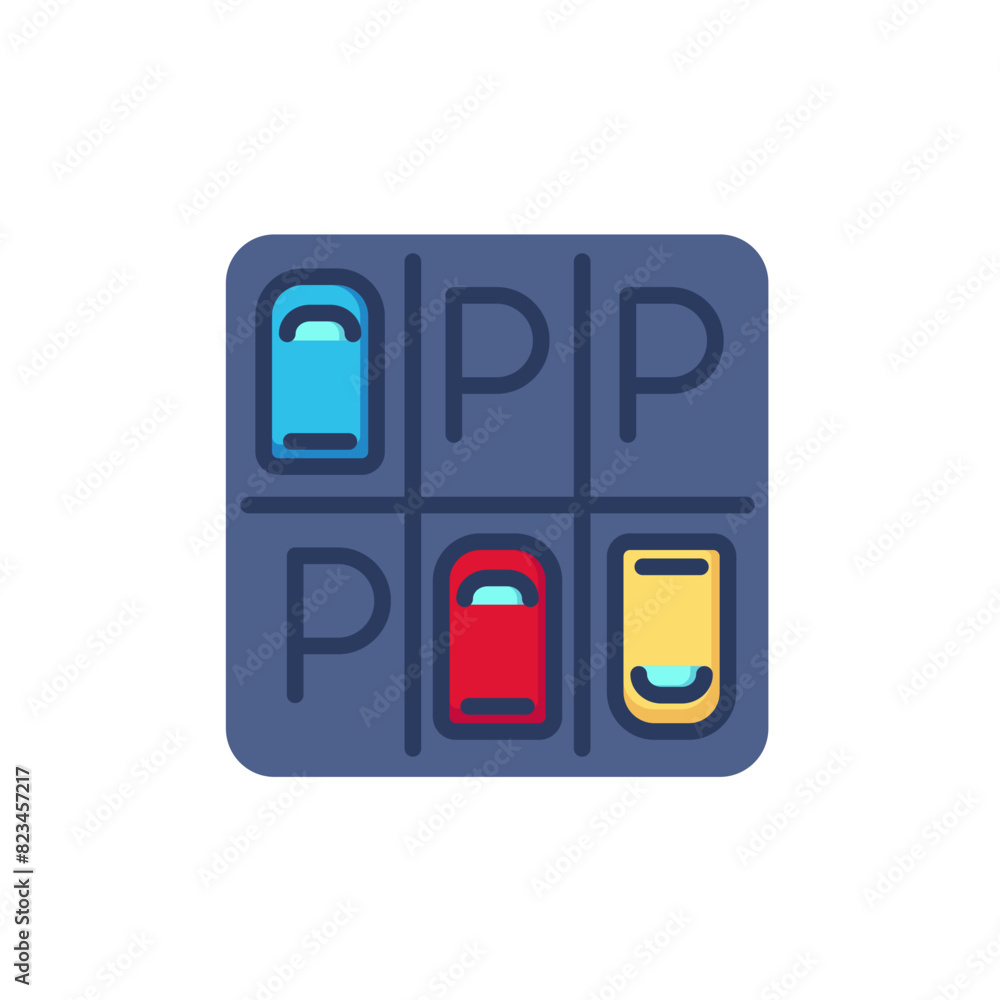 Aerial view of parking lot thin line icon. Vacant slots, vehicles isolated outline sign. Car driving, parking area, transport concept. Vector illustration, symbol element for web design and apps Aerial view of parking lot thin line icon. Vacant slots, vehicles isolated outline sign. Car driving, parking area, transport concept. Vector illustration, symbol element for web design and apps