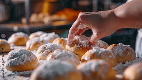 Guests ordered homemade pastries for the holidays. A female chef prepares delicious buns before cooking them for evening guests.