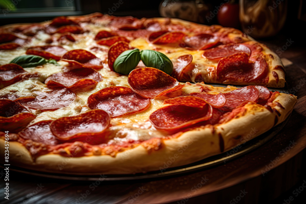 Pepperoni Pizza with melting cheese. Ai generative Pepperoni Pizza with melting cheese. Ai generative