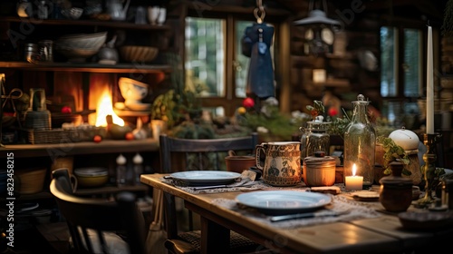 dining blurred cabin interior