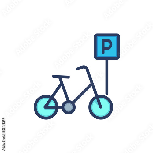 Bike parking sign line icon. Zone, place, area, lot isolated outline sign. Riding bicycle, urban transport concept. Vector illustration, symbol element for web design and apps