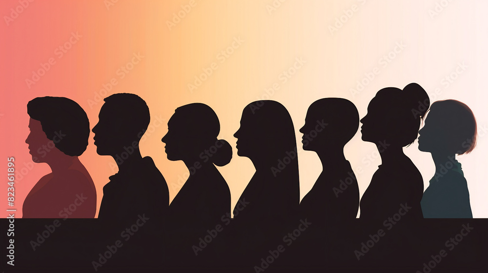 Embracing Diversity - Silhouette Profile Group of Multi-Ethnic Men and Women Promoting Racial Equality, Friendship, and Anti-Racism in Society