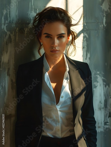 Confident Woman in Business Attire with Intense Gaze - Generative ai