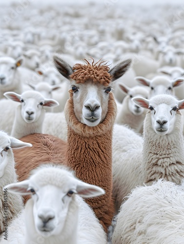 Llama Standing Out Among White Sheep in a Flock - Generative ai