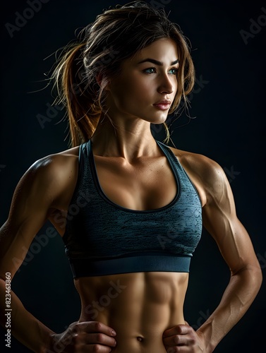 Fit Woman Posing in Sportswear with Focused Expression - Generative ai